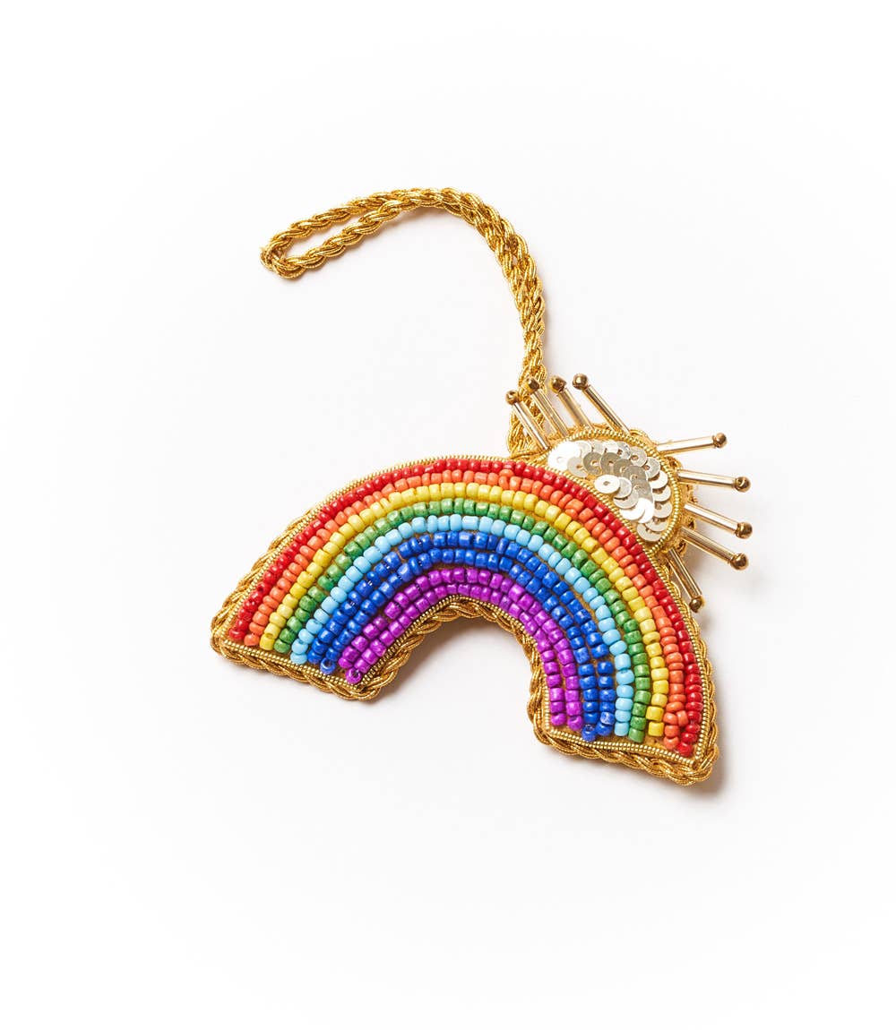 Matr Boomie Fair Trade: Larissa Plush Rainbow Sun Rays Felt Ornament - Embroidered