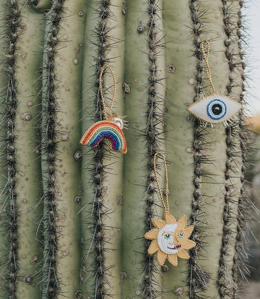 Matr Boomie Fair Trade: Larissa Plush Rainbow Sun Rays Felt Ornament - Embroidered - Image 2